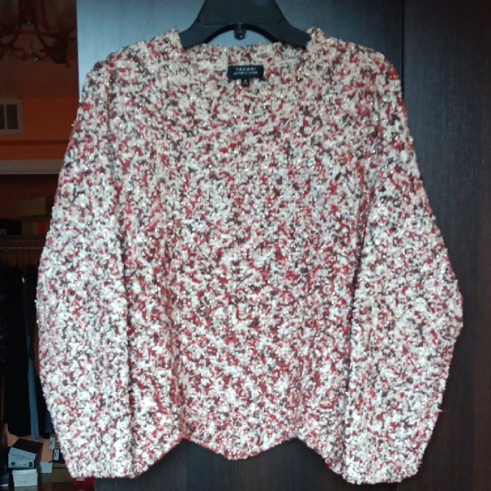 Tahari ASL Women's Textured Sweater - Red and Cream